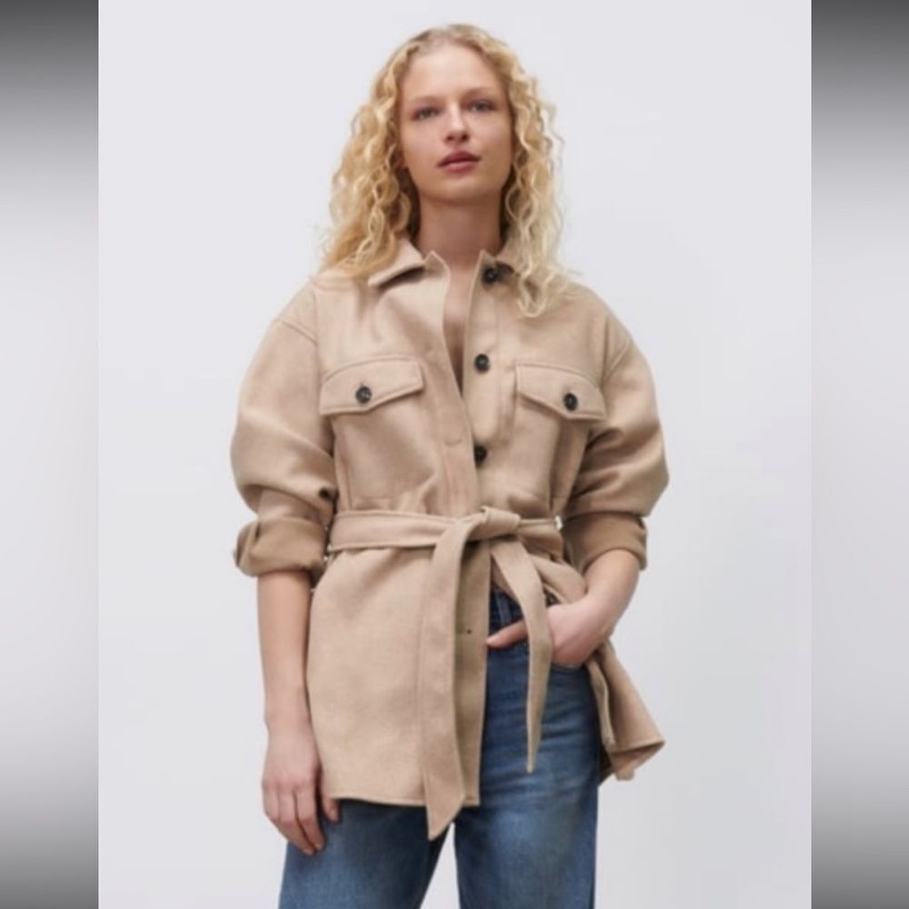 Zara Beige Utility Shacket with Tie Belt